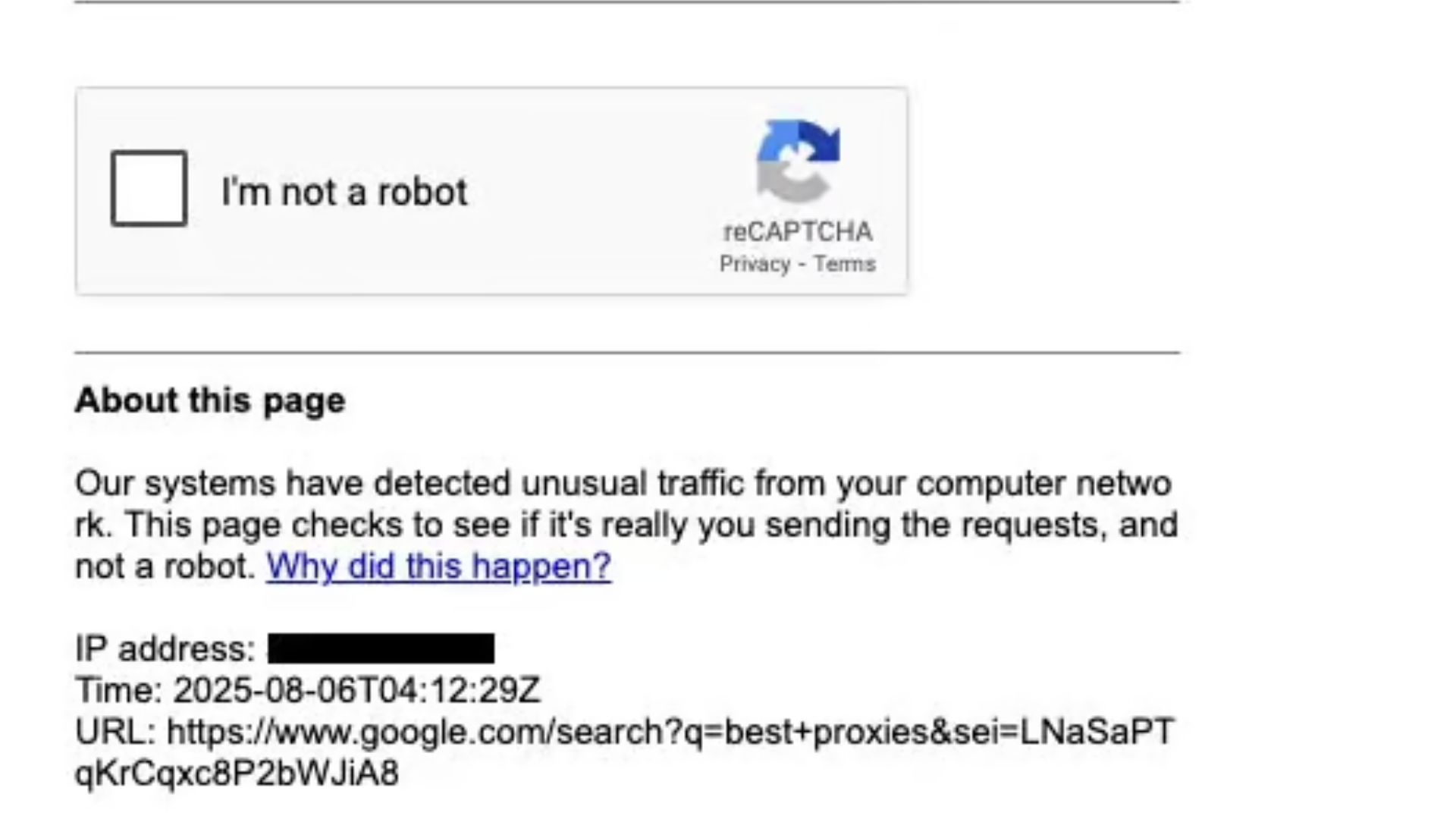 نمونه بلاک یا کپچا در اسکرپ نتایج گوگل و اهمیت پایداری